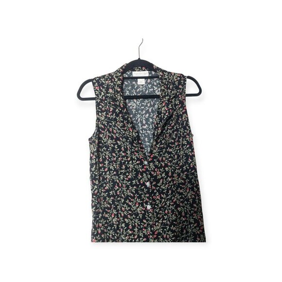 Vintage 90s Giorgio Sant Angelo Black Floral Button Down Sleeveless Dress Rose - Picture 8 of 8